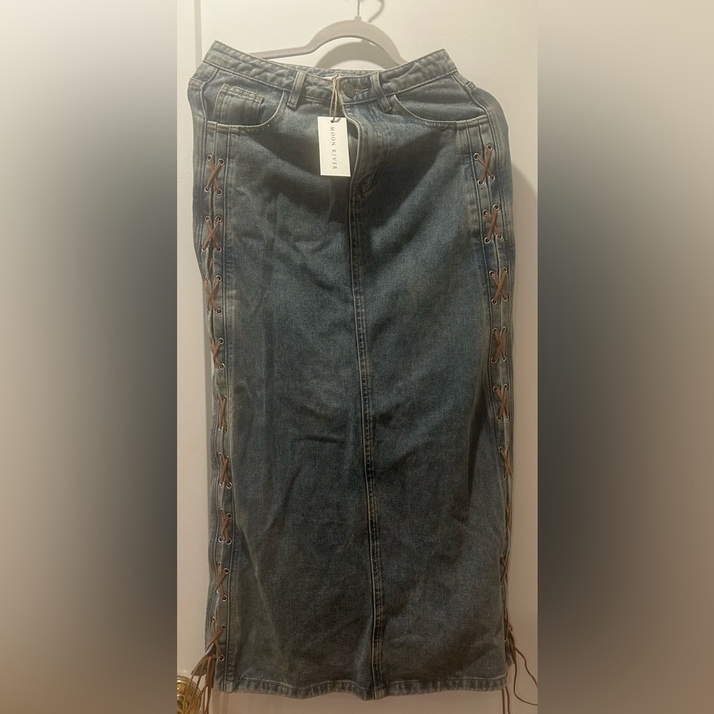 Moon River Blue Denim Skirt